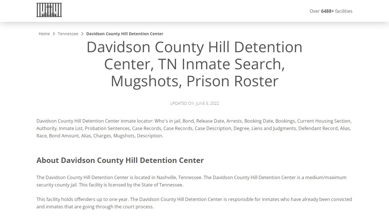 Davidson County Hill Detention Center, TN Inmate Search ...